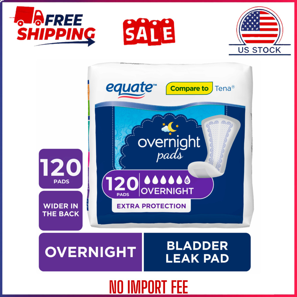 Equate Options Women’s Incontinence Pads, Unscented, Overnight (120 Count)