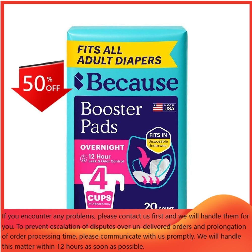 Because Adult Incontinence Booster Pads for Women&Men-Overnight Absorbency -20ct