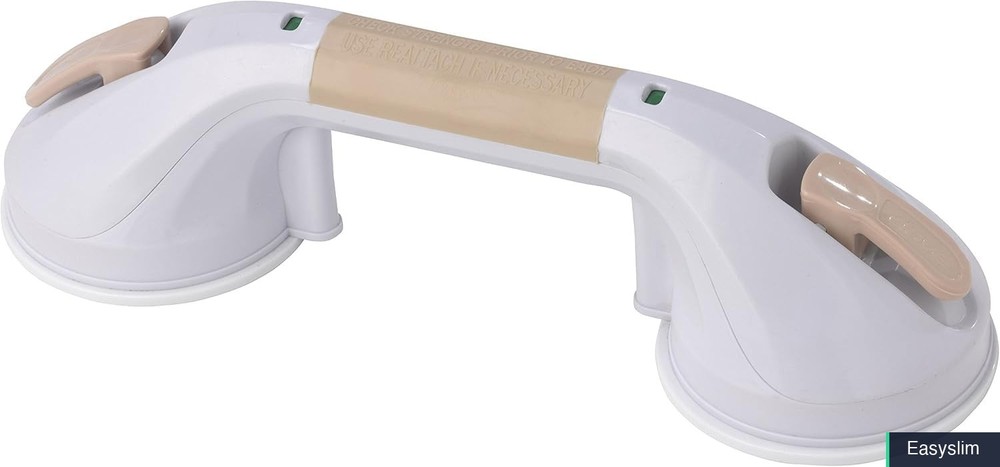 Suction Cup Grab Bar 12 Inch White Beige Easy Install Release Lever