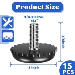 Dunzy 15 Pcs 1/4-20 Adjustable Furniture Levelers 2.8 cm x 2.3 cm, Black