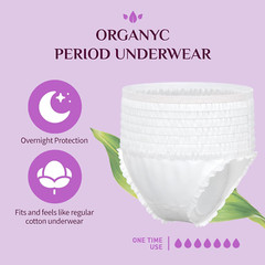 Certified Organic Cotton Disposable Period Underwear for Sensitive Skin 12 Hours