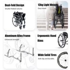 Yuwell H053C Folding Transport Manual Wheelchair Swing-Away Footrests 18in Seat