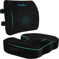 CloudBliss Lumbar Support Pillow & Seat Cushion Set for Office Chair, Desk Chair