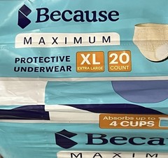 Set Of 2 Because Overnight Protective Underwear Postpartum 20 Count 40 Total XL