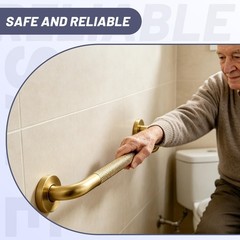 36″ Brushed Gold Grab Bars – 1.25″ Stainless Steel Safety Handrail, Anti-Slip Sh