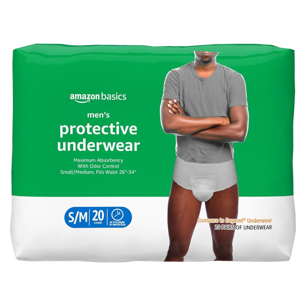 Amazon Basics Incontinence Underwear for Men, Max Absorb, S/M, 20 ct – FAST SHIP