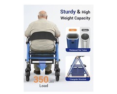 Foldable Rollator Walker w/Seat for Seniors 8“ Big Wheels, 350 lb. Weight, BLUE