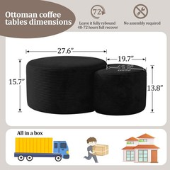 Bshomgi Boneless Ottoman Nesting Coffee Table Set Of 2Corduroy Soft Foot Rest