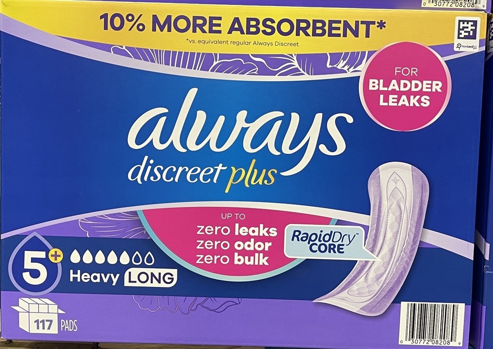 Always Discreet Plus Incontinence Pads, Heavy Long 5+ Absorbency – 117 Count