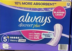 Always Discreet Plus Incontinence Pads, Heavy Long 5+ Absorbency – 117 Count