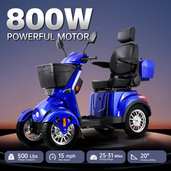 Heavy Duty 4-Wheel Electric Mobility Scooter for Adult Senior 800W 31Miles 15mph