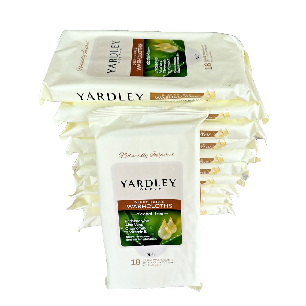 YARDLEY LONDON 216 Disposable Washcloths 12 Packs Moisturizing VitaminE Aloe 216