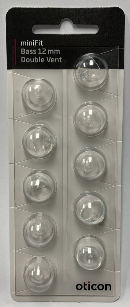 1 Pack Oticon miniFit 12mm Bass Double Vent Domes For Hearing Aids. 10 Total.