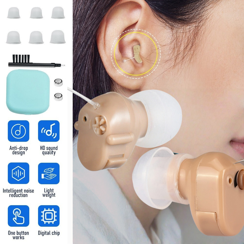 JINGHAO 1 Pair Hearing Mini Sound Amplifier Enhancer Battery Power US
