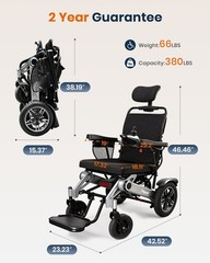 Foldable Electric Wheelchairs 380lbs 500W Reclining Motorized 15Miles Distance