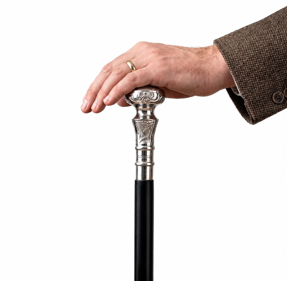 Vintage Ornate Silver Handle Walking Cane – Antique Style Decorative Dress Cane