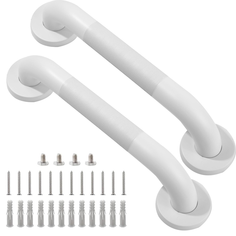 12″ White Stainless Steel Shower Grab Bar 2 Pack for Bathtubs and Showers