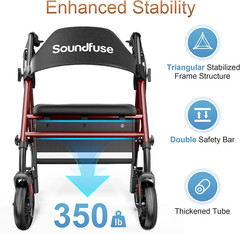Rollator Walkers with Seat for Seniors, Foldable 8″ Big Wheels All Terrain Rolli