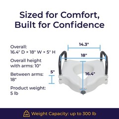2-in-1 Raised Toilet Seat with Padded Arms – Elevated Bathroom Safety Support, E