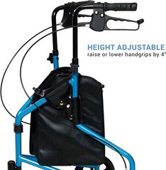 Lumex 609201B 3 Wheel Cruiser Height Adjustable Rollator, Bondi Blue (Open Box)