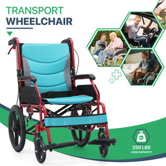 [FDA APPROVED]Foldable Lightweight Transport Wheelchair w/Handbrakes & Footrest