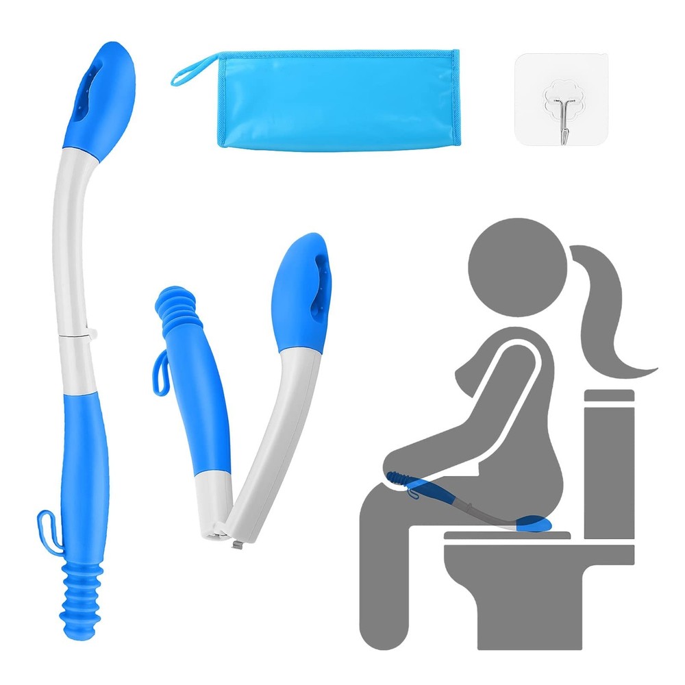 Jhua Foldable Butt Wiper Tool for Women Men Toilet Aids Blue-upgrade