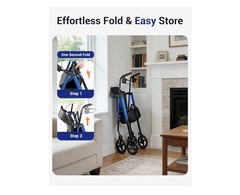 Foldable Rollator Walker w/Seat for Seniors 8“ Big Wheels, 350 lb. Weight, BLUE