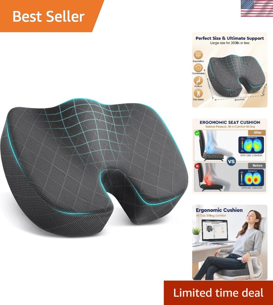 Breathable Ergonomic Seat Cushion with Removable Cover – Ideal for Long Sitting