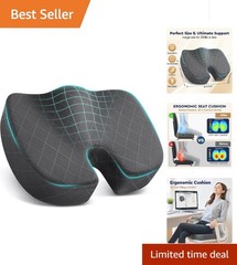 Large Grey Memory Foam Sitting Pillow – Ideal for Office, Travel & Pain Relief