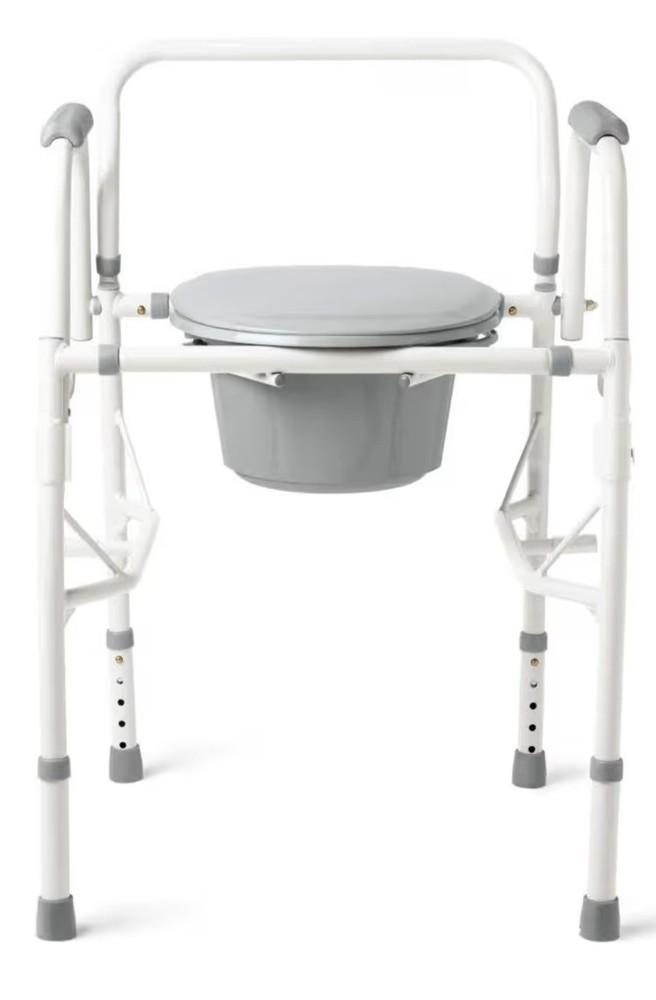 Medline Adjustable Height Bedside Commode w/ Armrests, Lid & Bucket