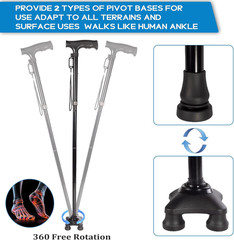 Folding Quad Cane Lightweight Height Adjustable Non-Slip Free Standing