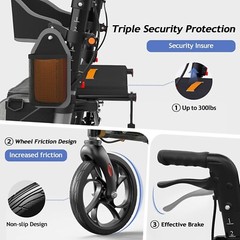 Foldable Rollator Walker w/ 8″ All Terrain Rubber Wheels w/ seat and backrest