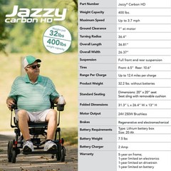 Pride Mobility Jazzy Carbon HD Heavy Duty 400lb Travel Power Chair, Red-Open Box