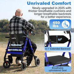 StrollAid Walkers Seniors Rollator Walker w/ Seat 10″ Big Wheels up450lbs S9310