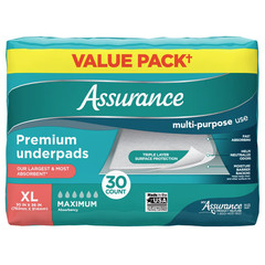 2 Pack Assurance Underpads XL 30Ct Maximum Absorbency Unisex Adult Bed Pads
