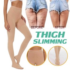 Compression Thigh High Stockings Men and Women 20-30 mmHg Beige Black Large