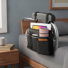 Wheelchair Side Bag Armrest Storage Reflective Stripe Cup Holder Black