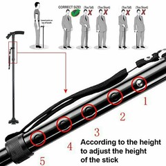5-Levels Adjustable Height Walking Stick Portable Foldable Cane Travel Camping