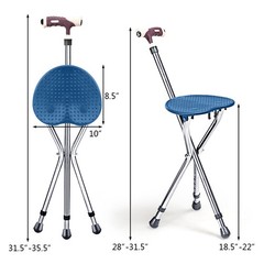 Folding Adjustable Cane Seat Aluminum Alloy Crutch Chair With Light Blue
