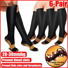 6 Pairs Copper Compression Socks 20-30mmHg Graduated Support Mens Womens S-XXL
