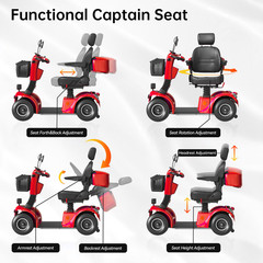 4-Wheel Travel Mobility Scooter 500W 48V 20AH Battery Motor for Adult Senior Red