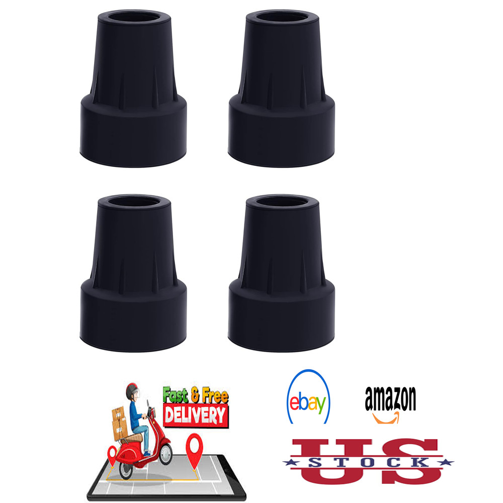 3/4 Inch Cane Tips Replacement Heavy Duty Rubber Tips Black 4 Pack Fits Aluminum