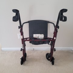Medline 4 Wheels Rollator Folding type, Padded Seat, Pouch & Padded Back Rest.