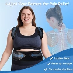 Plus Size Posture Corrector for Women & Men, Adjustable Back XXX-Large, Black