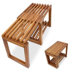 Adjustable Length 29 Inches Shower Stool Bench Small 29 IN, Acacia Wood Color