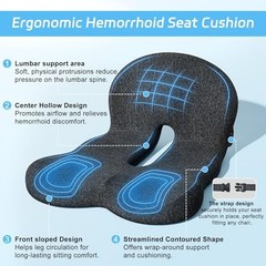 Truck Driver Seat Cushion, Memory Foam L-Shaped Ergonomic Small size Dark Grey