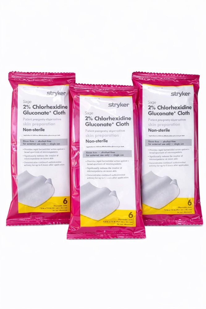 Stryker Sage 6 Cloths X 3 Packs 2% Chlorhexidine Gluconate Pre-op Prep Wipes NEW