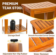 16″ Teak Shower Bench with Shelf – Durable Waterproof Stool for Indoor/Outdoor U
