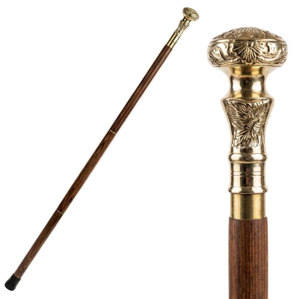 Wooden Walking Cane with Brass Handle – 37 Inch Handcrafted Walking Stick for…