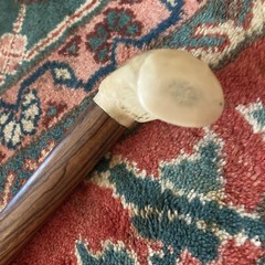 Walking stick cane Carved antler handle tapered wood shaft Brass .45 Shell Tip